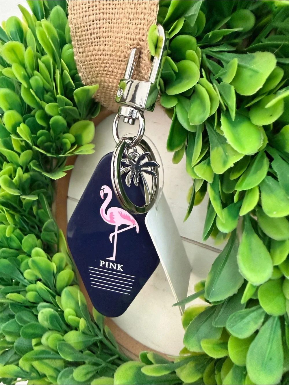 PINK Victoria's Secret Navy & White Keychain Tag